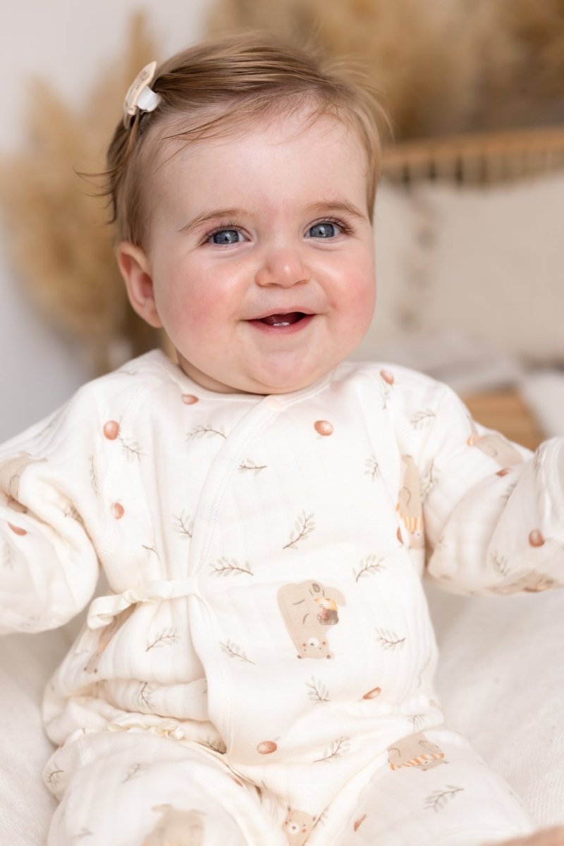 The Woodland Bear Boucle Wrap Baby Grow Romper