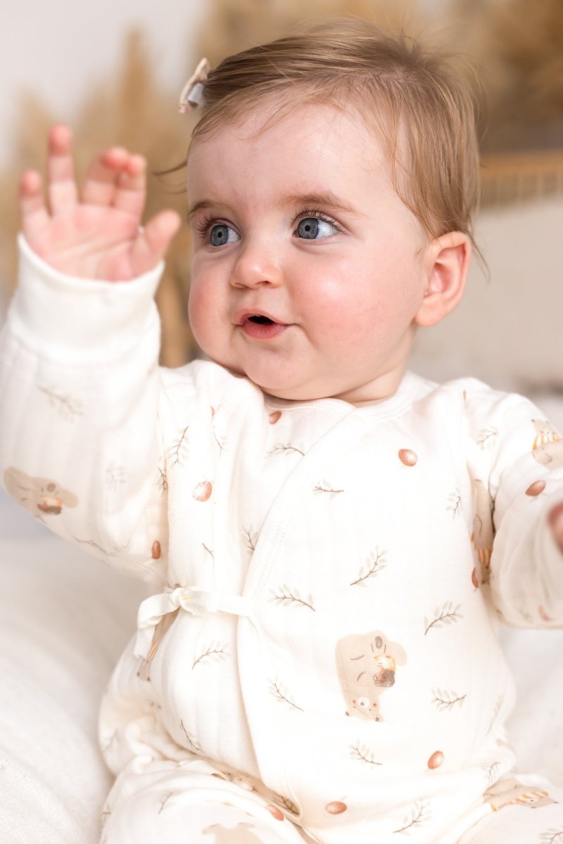 The Woodland Bear Boucle Wrap Baby Grow Romper