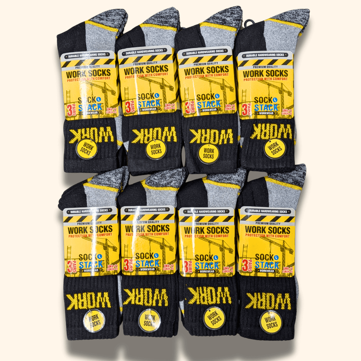 Sock Stack Mens Heavy Duty Work Socks 24 Pairs Cushion Sole Reinforced Toe And Heel Black Comfort Cuff Breathable Everyday