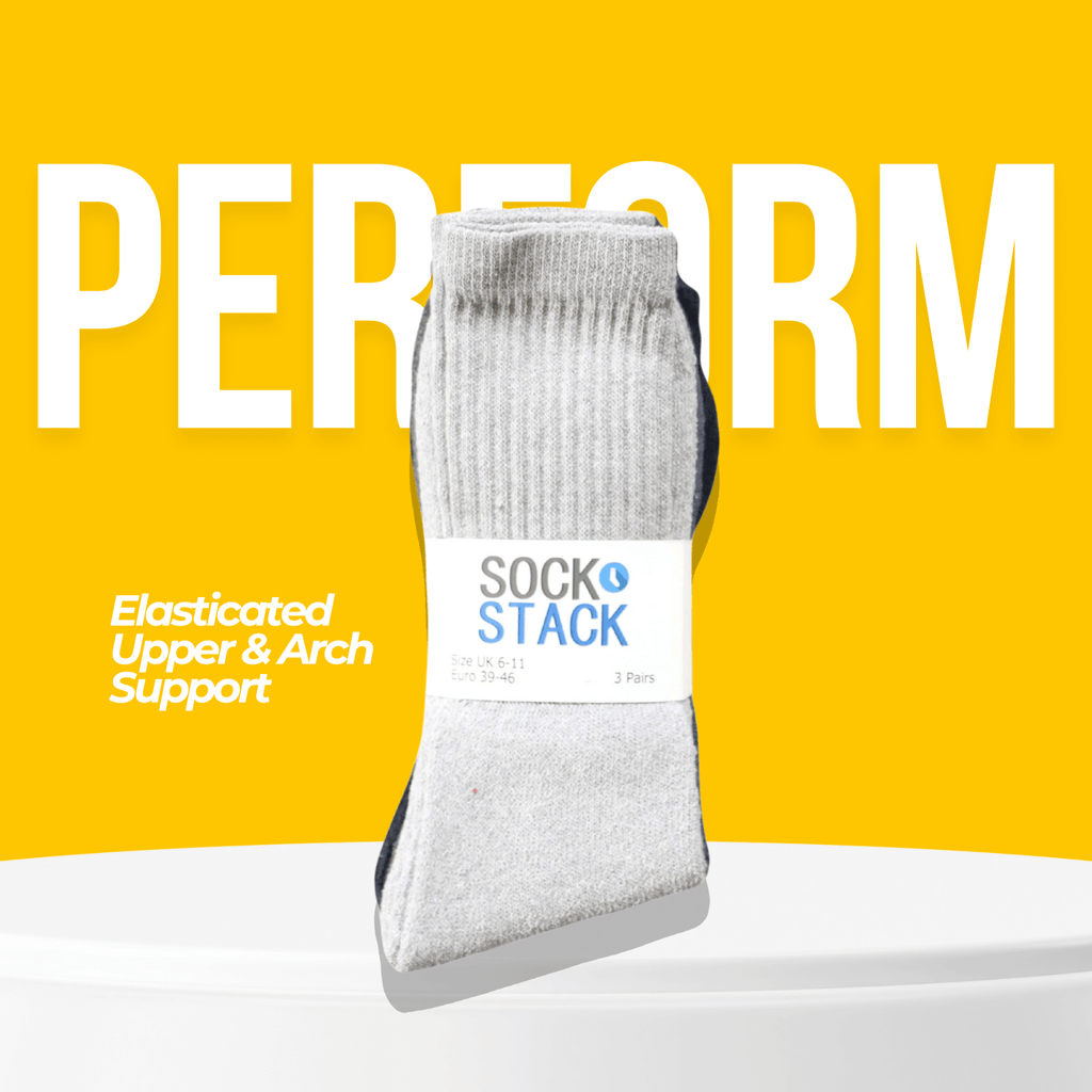 Sock Stack Mens Cotton Rich Performance Sport Socks 15 Pairs UK 6-11 Black Grey White Comfort Cuff Everyday Wear