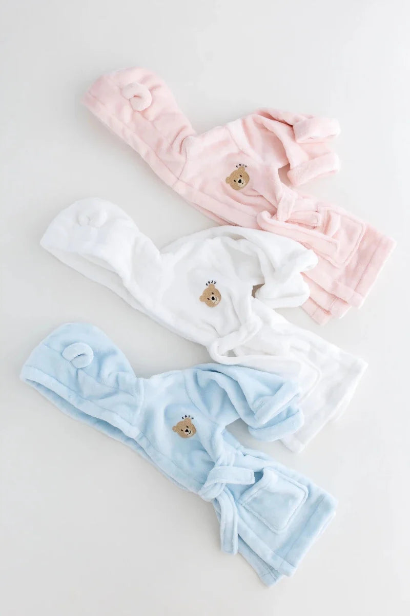 COZY Bear Hooded Dressing Gown Bear Ears - Blue