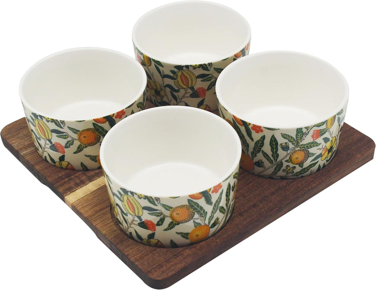 The Leonardo Collection Fruits Snack Bowls Wooden Tray William Morris for Kitchen & Home | Non Slip Serving Tray for Food | Serving Platter for Lunch & Dinner | Plastic Trays for Tea & Serving Dishes