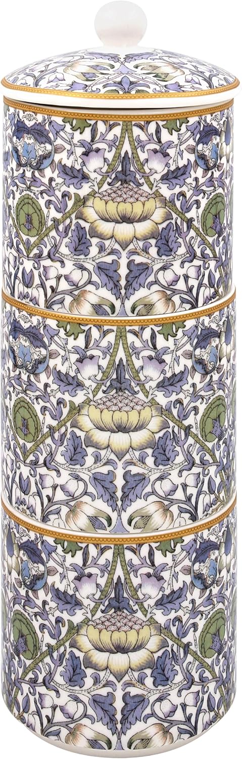 The Leonardo Collection Lodden Stacking Covered Jar Set of 3 by William Morris | Decorative Porcelain Storage Jars | Arts and Crafts Floral Design | Elegant Organization for Home Décor