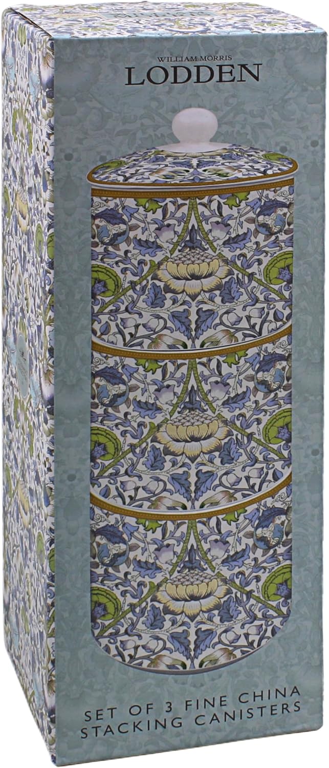 The Leonardo Collection Lodden Stacking Covered Jar Set of 3 by William Morris | Decorative Porcelain Storage Jars | Arts and Crafts Floral Design | Elegant Organization for Home Décor