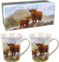 The Leonardo Collection Highland Cow Mug Set of 2 Macneil Studios, Tea and Coffee Mugs for Hot Drinks | Fine China Printed Mugs