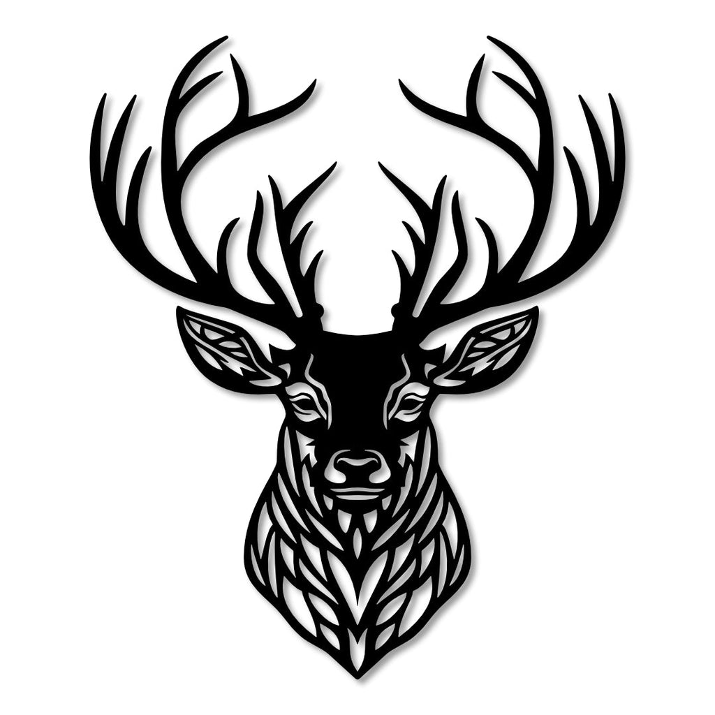 Scottish Stag Head Metal Wall Art – 30cm | Gloss Black Steel