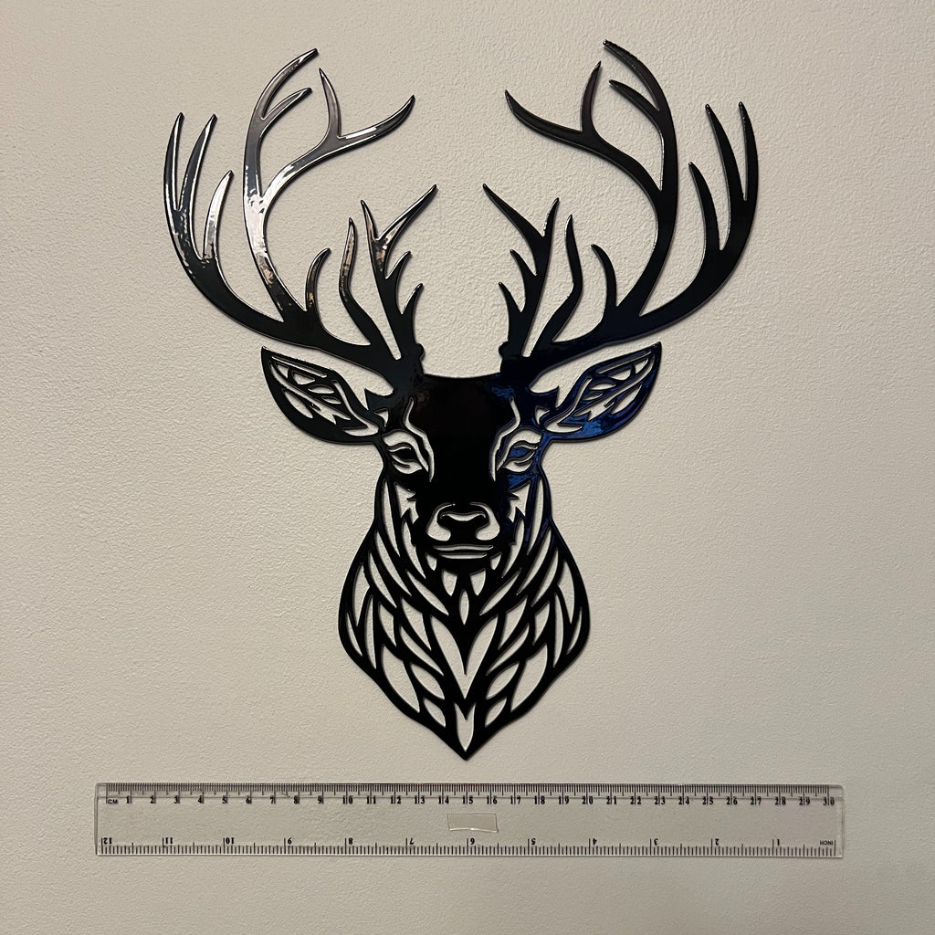 Scottish Stag Head Metal Wall Art – 30cm | Gloss Black Steel
