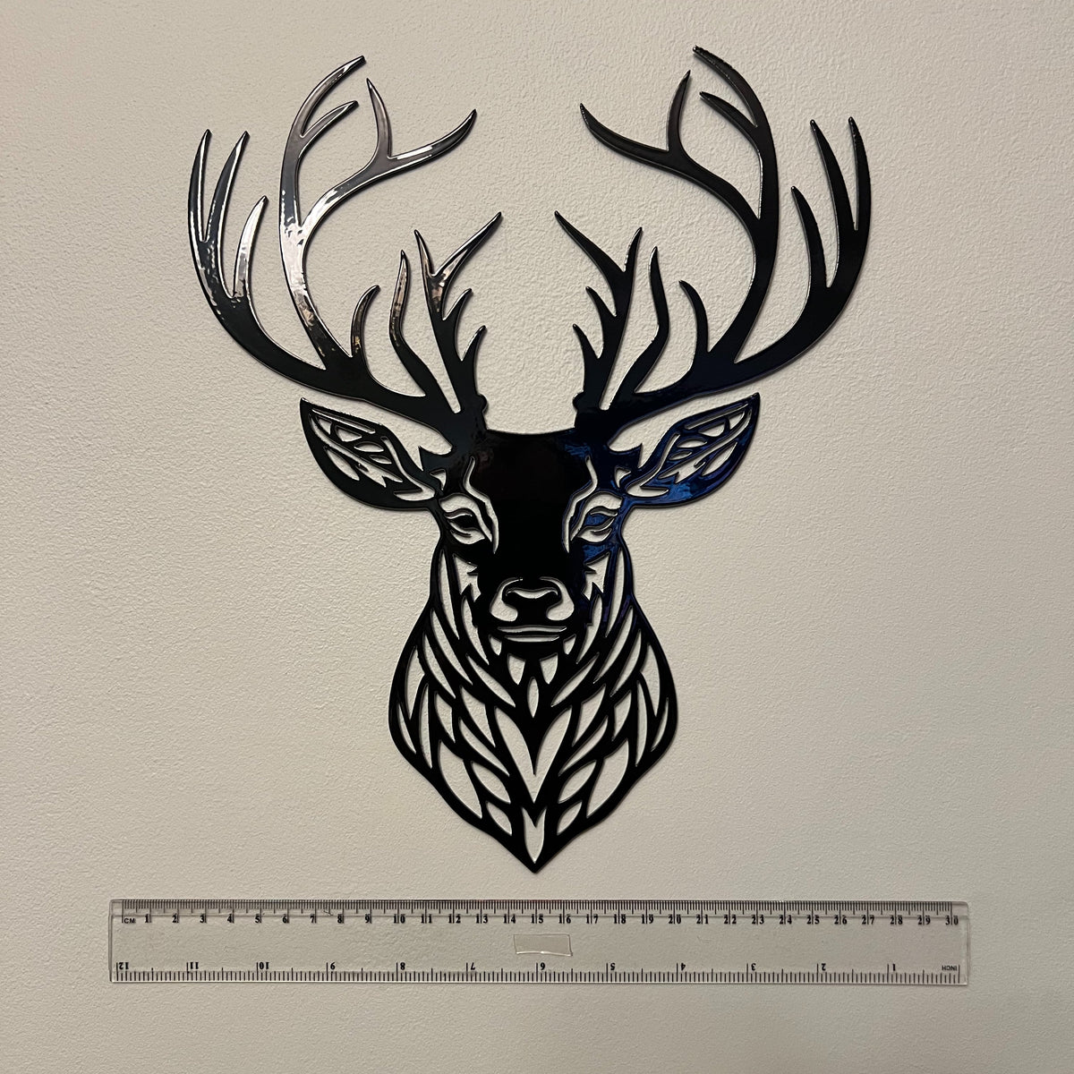 Scottish Stag Head Metal Wall Art – 30cm | Gloss Black Steel