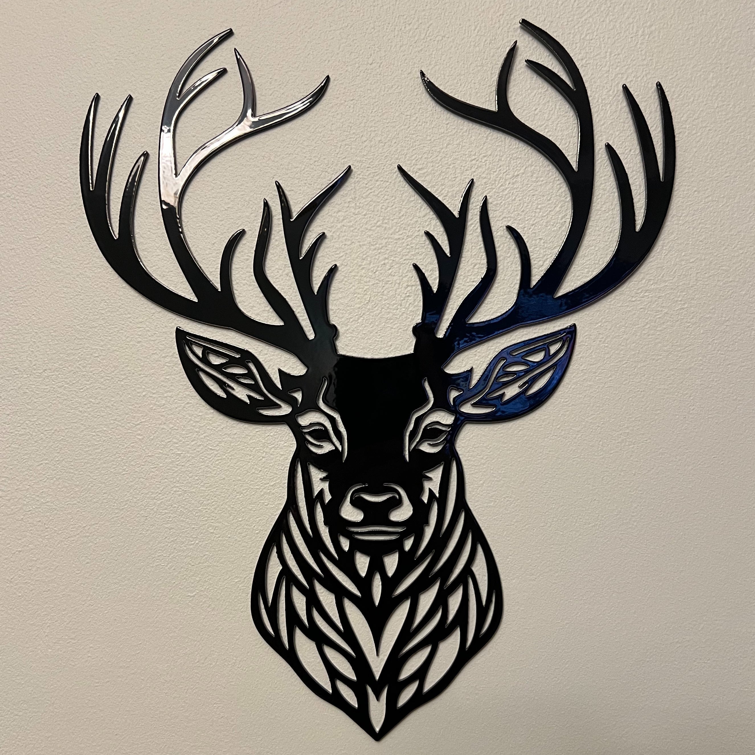 Scottish Stag Head Metal Wall Art – 30cm | Gloss Black Steel