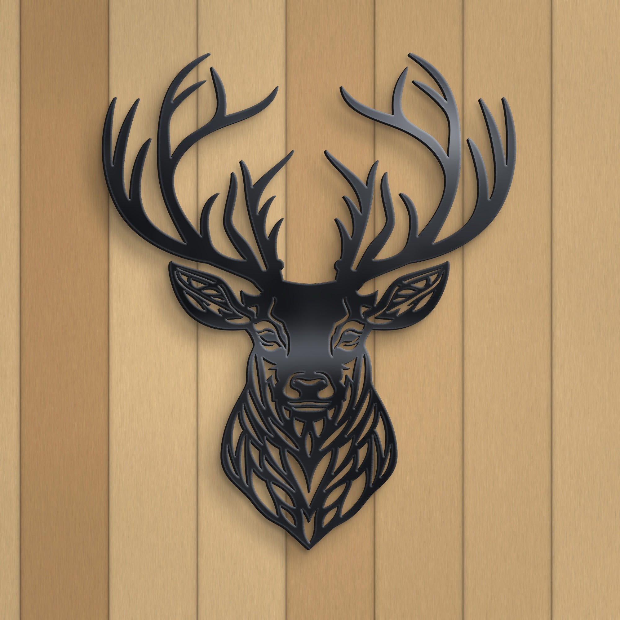 Scottish Stag Head Metal Wall Art – 30cm | Gloss Black Steel
