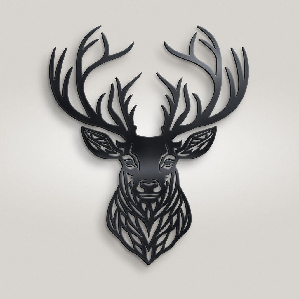 Scottish Stag Head Metal Wall Art – 30cm | Gloss Black Steel
