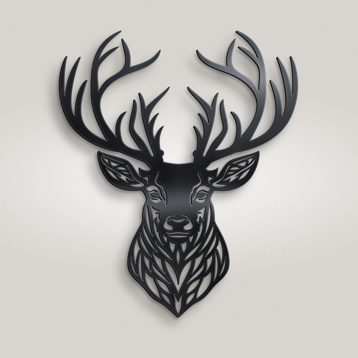 Scottish Stag Head Metal Wall Art – 30cm | Gloss Black Steel