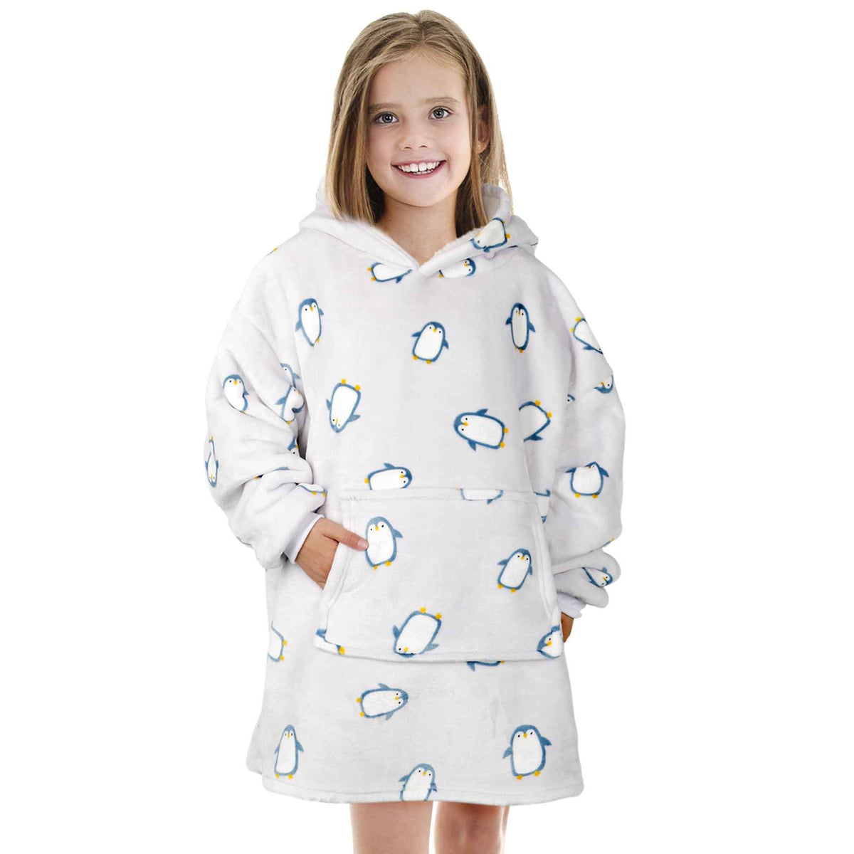 Daisy Dreamer Kids Oversized Hooded Penguin Blanket Hoodie Plush Flannel Fleece Super Soft Cotton Rich Essential