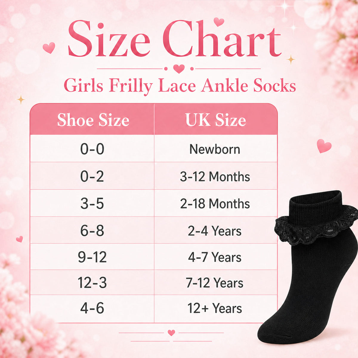 Sock Stack 6 Pairs Black Girls Tutu Frilly Ankle Socks With Lace And Bow Super Soft