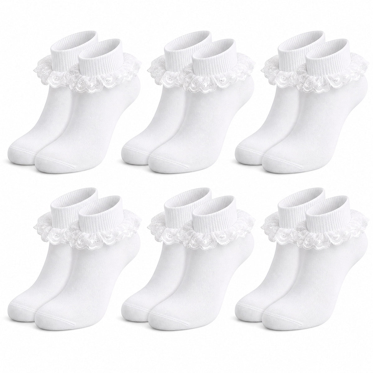 Sock Stack White Girls Tutu Frilly Ankle Socks With Lace And Bow 6 Pairs Cotton Rich
